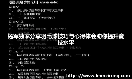 杨军独家分享羽毛球技巧与心得体会助你提升竞技水平